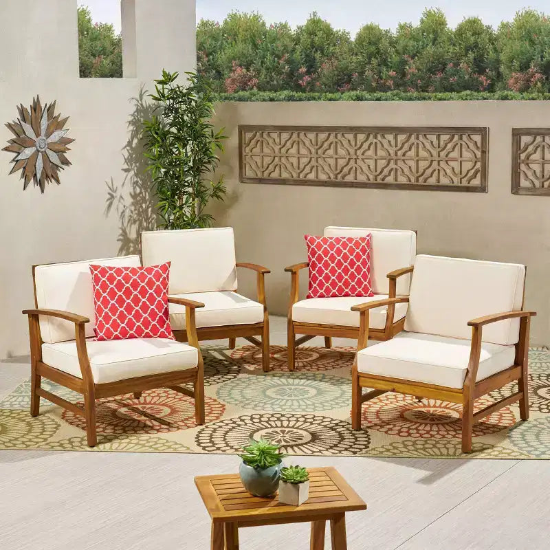 Sedie Club in Legno di Acacia Perla 4 pezzi - Teak/Crema - Christopher Knight Home