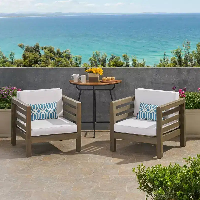 Oana 2pk Acacia Wood Club Chairs - Gray/White - Christopher Knight Home