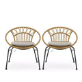 Banya 2pc Patio Wicker Chair with Cushions - Light Brown/Beige/Black - Christopher Knight Home: Outdoor Seating, PE Rattan, Metal Frame