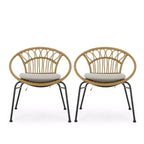 Banya 2pc Patio Wicker Chair with Cushions - Light Brown/Beige/Black - Christopher Knight Home: Outdoor Seating, PE Rattan, Metal Frame