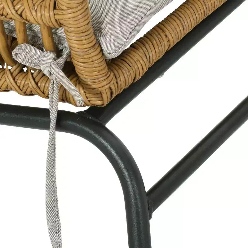 Banya Set 2 Sedie da Giardino in Vimini con Cuscini - Marrone Chiaro/Beige/Nero - Christopher Knight Home: Sedute da Esterno, Rattan PE, Telaio in Metallo