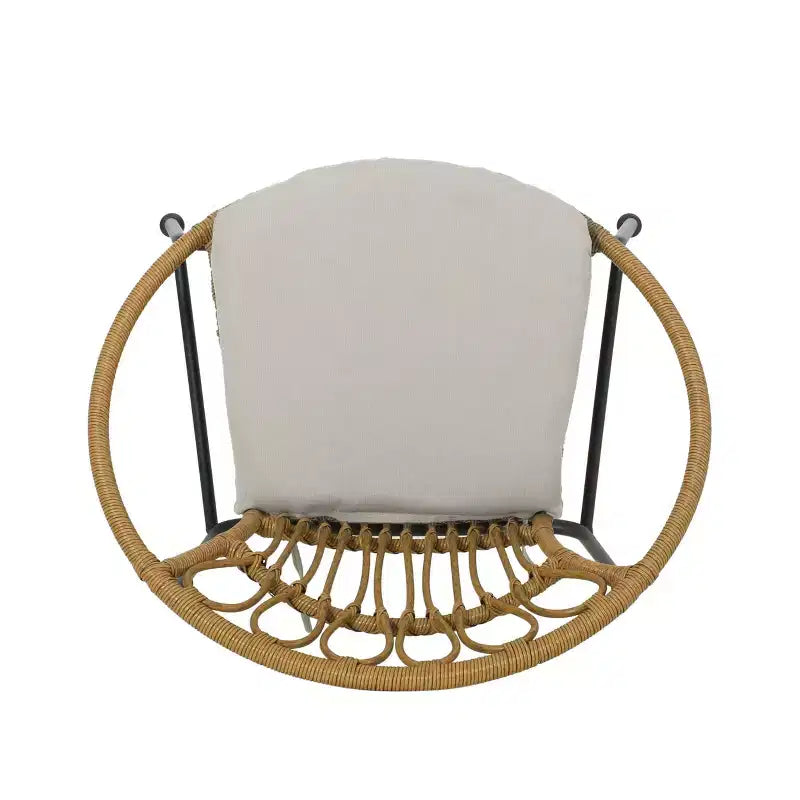Banya Set 2 Sedie da Giardino in Vimini con Cuscini - Marrone Chiaro/Beige/Nero - Christopher Knight Home: Sedute da Esterno, Rattan PE, Telaio in Metallo