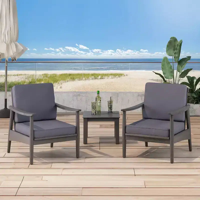 Willowbrook 2pc Acacia Wood Club Chairs - Gray/Dark Gray - Christopher Knight Home