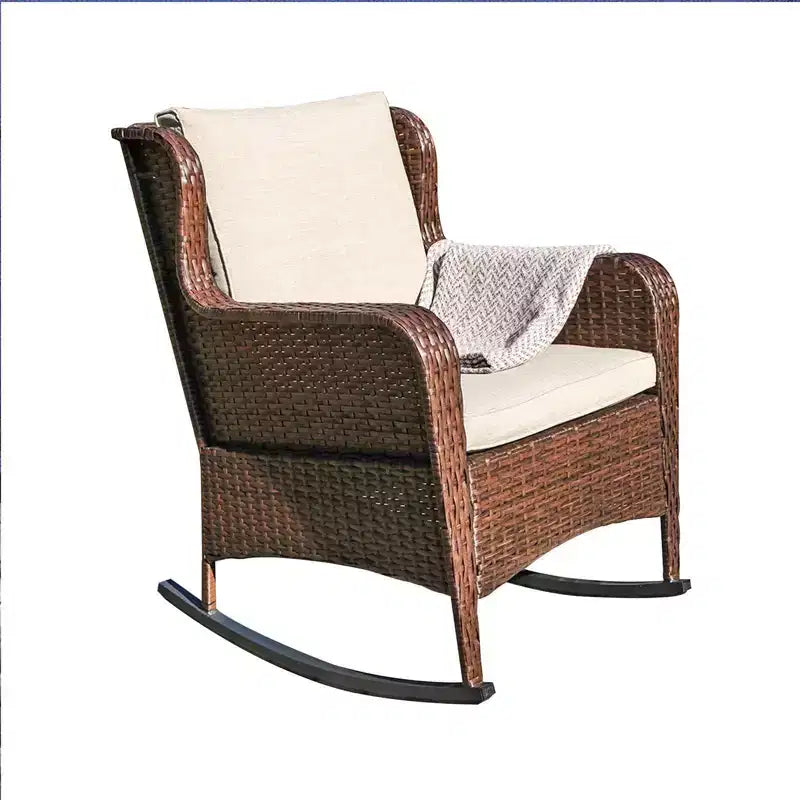 Sunsitt Resin Wicker Outdoor Patio, Rocking Chair with Olefin Cushions Beige