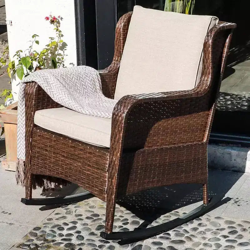 Sunsitt Resina Intrecciata da Esterno, Dondolo con Cuscini in Olefina Beige