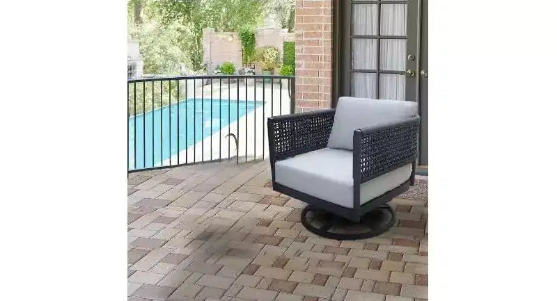 International Concepts Outdoor Patio Chair Woven Abaca Rope Swivel Rocking Chair with Cushion
