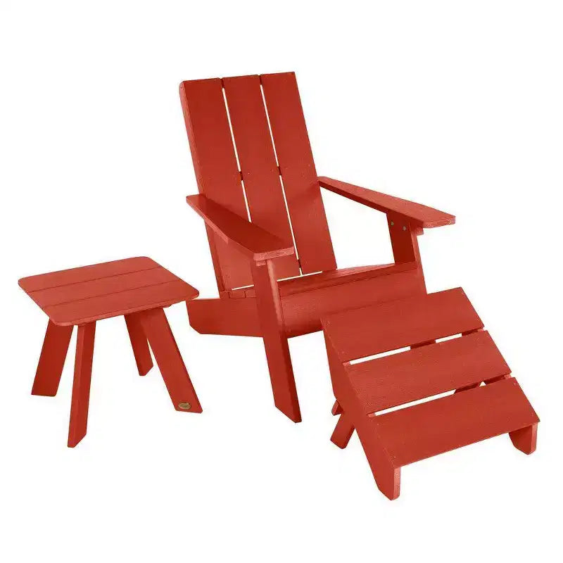 Set Italica da 3 pezzi con sedia Adirondack moderna, tavolino e poggiapiedi pieghevole - Rosso rustico - highwood: resistente alle intemperie, 12 anni di garanzia