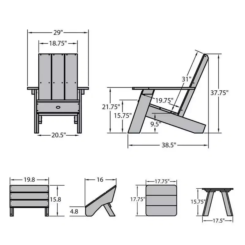 Set Italica da 3 pezzi con sedia Adirondack moderna, tavolino e poggiapiedi pieghevole - Rosso rustico - highwood: resistente alle intemperie, 12 anni di garanzia