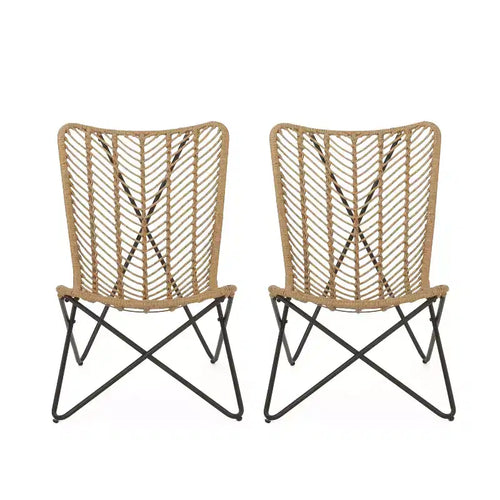 2pk Galtin Outdoor Iron/Wicker Accent Chairs: UV-Resistant, Weatherproof - Christopher Knight Home