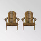 2pk Bellwood Outdoor Acacia Wood Folding Adirondack Chairs Natural - Christopher Knight Home: Weather-Resistant with Cup Holders