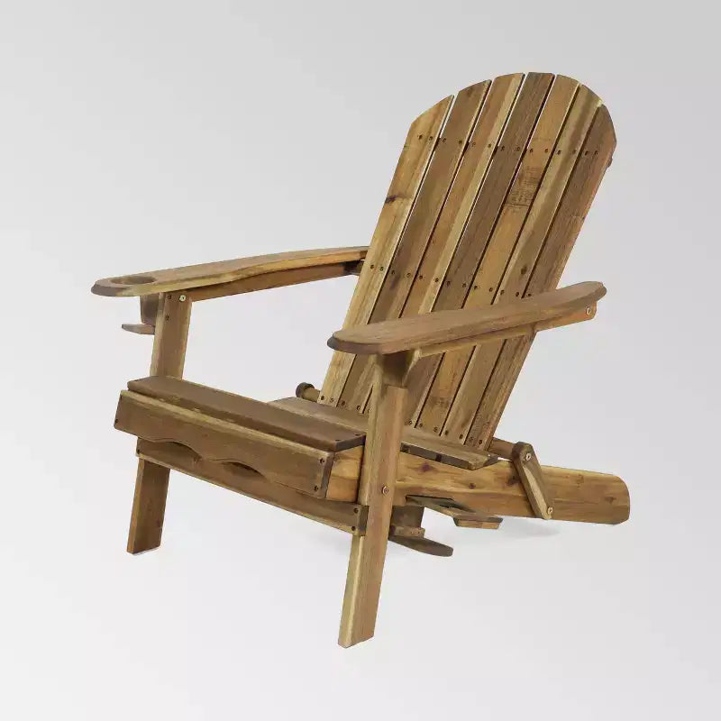 2pk Bellwood Outdoor Acacia Wood Folding Adirondack Chairs Natural - Christopher Knight Home: Weather-Resistant with Cup Holders