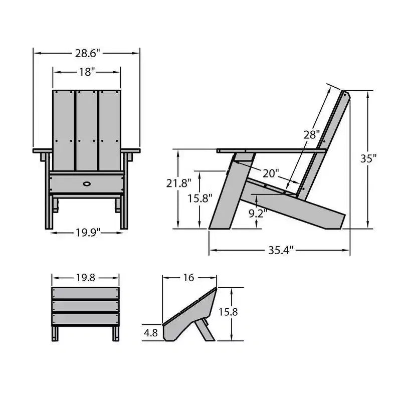 Italica 2pc Modern Adirondack Chair and Folding Ottoman - Coastal Teak - highwood