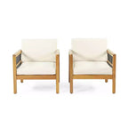 2pk Elias Outdoor Acacia Wood Club Chairs with Cushions Teak/Beige - Christopher Knight Home: Weather-Resistant, UV Protection, Iron Frame