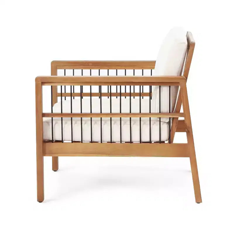 2pk Elias Outdoor Acacia Wood Club Chairs with Cushions Teak/Beige - Christopher Knight Home: Weather-Resistant, UV Protection, Iron Frame