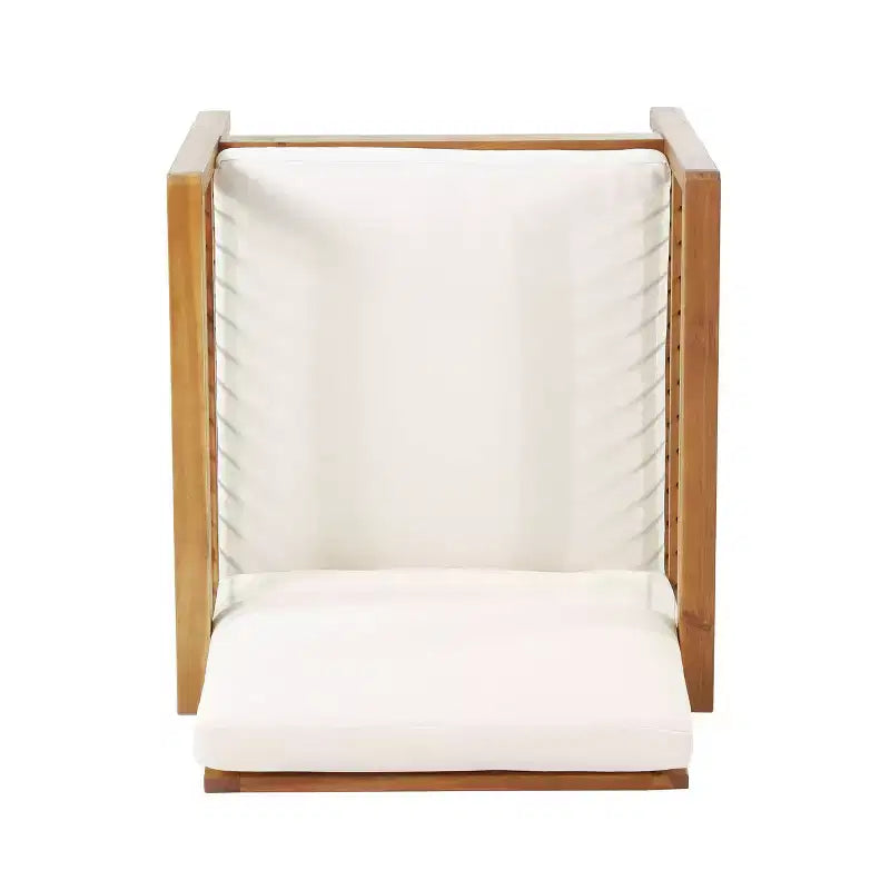 2pk Elias Outdoor Acacia Wood Club Chairs with Cushions Teak/Beige - Christopher Knight Home: Weather-Resistant, UV Protection, Iron Frame