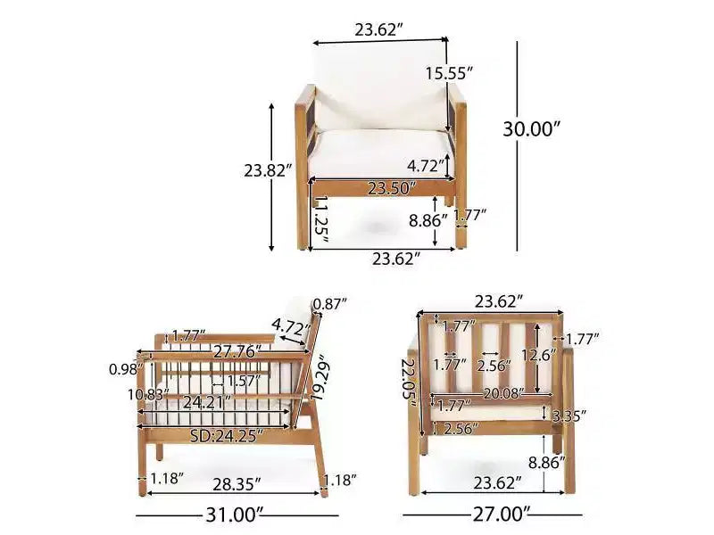 2pk Elias Outdoor Acacia Wood Club Chairs with Cushions Teak/Beige - Christopher Knight Home: Weather-Resistant, UV Protection, Iron Frame