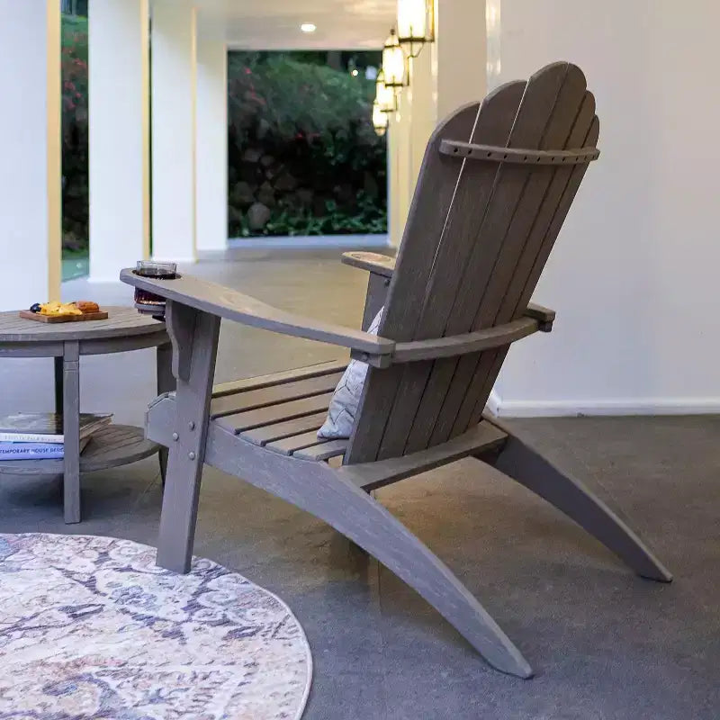 Sonoma Lane Channing Teak Outdoor Adirondack Chair Weathered Gray with Cup Holder – Weather-Resistant