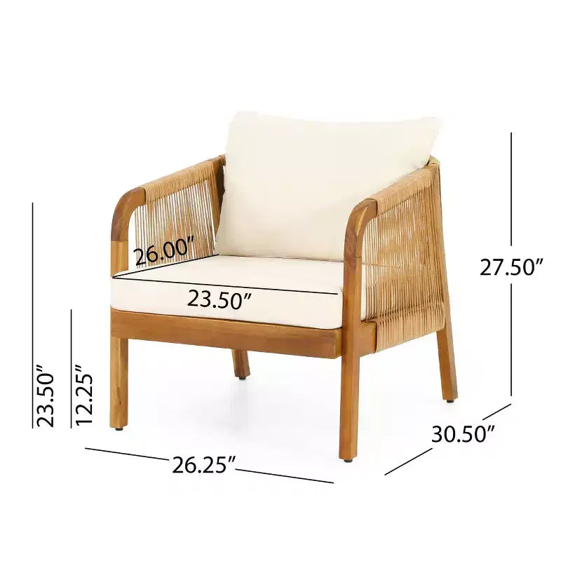 Christopher Knight Home Jabe Outdoor Acacia Wood and Wicker Club Chair with Cushions