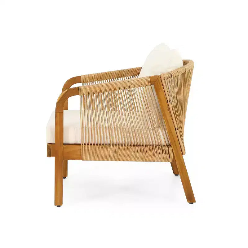 Christopher Knight Home Jabe Outdoor Acacia Wood and Wicker Club Chair with Cushions