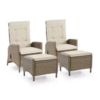 Greemotion 4pc Garda Gas Spring Assisted Reclining Outdoor Cushioned Patio Chairs with Ottomans Beige: Aluminum Frame, Fade & UV Resistant