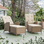 Greemotion 4 sedie da giardino reclinabili ammortizzate Garda con poggiapiedi beige: telaio in alluminio, resistenti allo sbiadimento e ai raggi UV