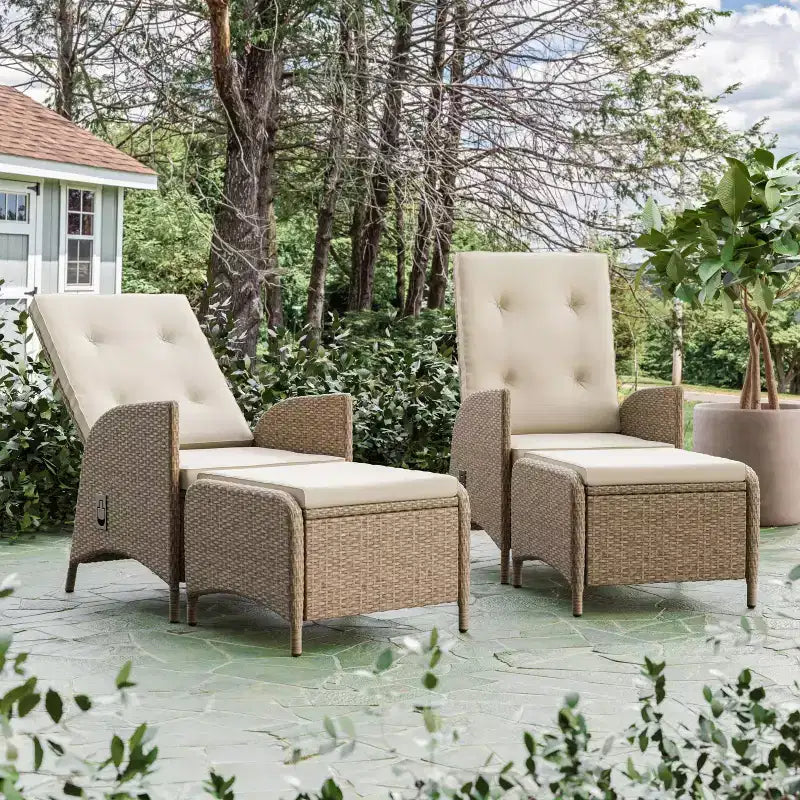 Greemotion 4 sedie da giardino reclinabili ammortizzate Garda con poggiapiedi beige: telaio in alluminio, resistenti allo sbiadimento e ai raggi UV