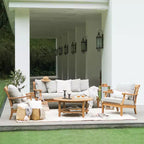 Sonoma Lane Forney 2pc Teak Wood Outdoor Lounge Chairs with Oyster Cushions - Weather-Resistant, Zippered Cushions