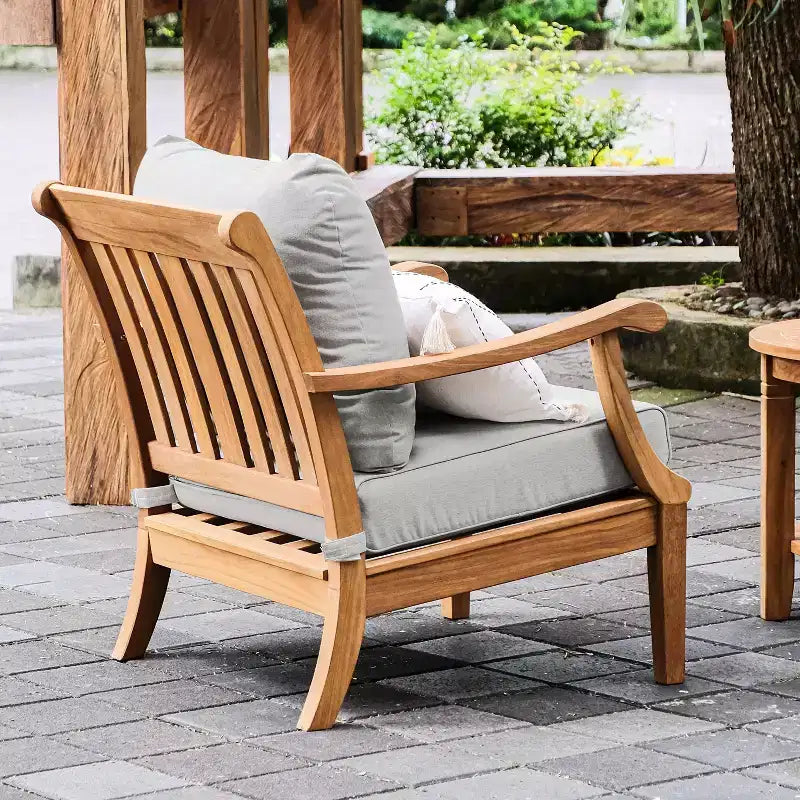 Sonoma Lane Forney 2pc Teak Wood Outdoor Lounge Chairs with Oyster Cushions - Weather-Resistant, Zippered Cushions
