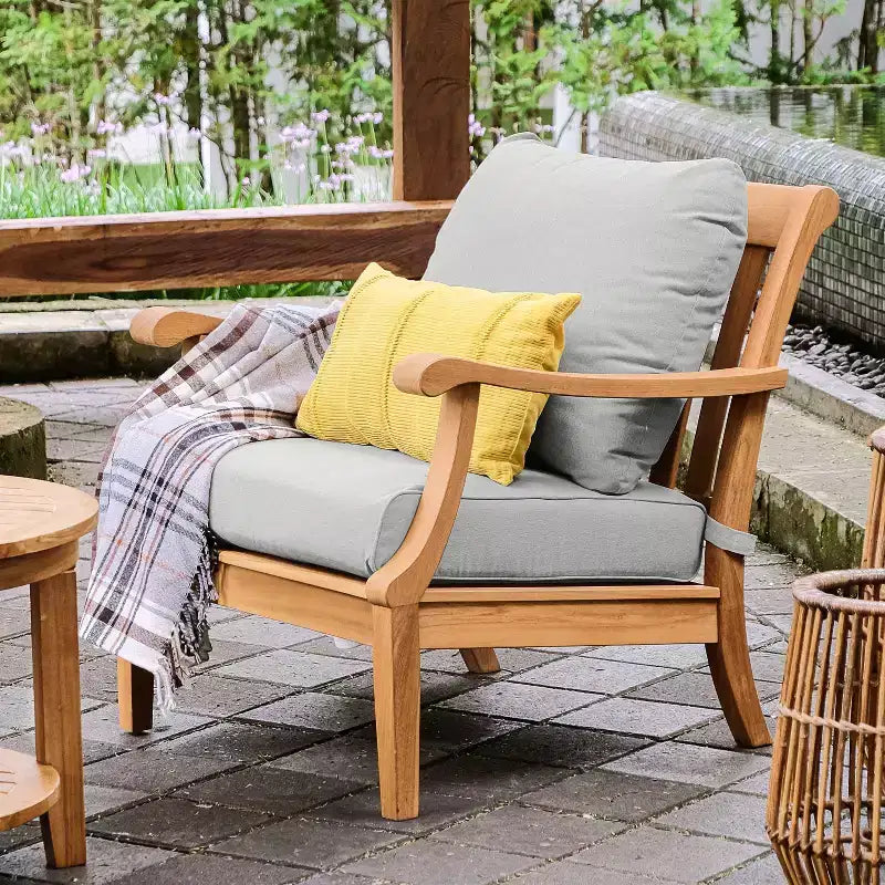 Sonoma Lane Forney 2pc Teak Wood Outdoor Lounge Chairs with Oyster Cushions - Weather-Resistant, Zippered Cushions