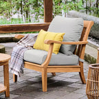 Sonoma Lane Forney 2pc Teak Wood Outdoor Lounge Chairs with Oyster Cushions - Weather-Resistant, Zippered Cushions