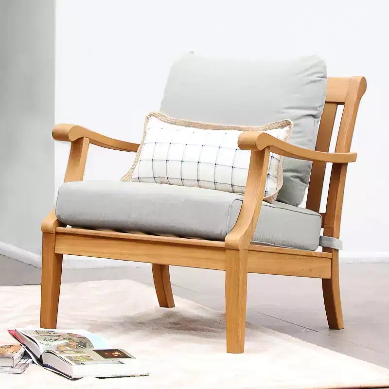 Sonoma Lane Forney 2pc Teak Wood Outdoor Lounge Chairs with Oyster Cushions - Weather-Resistant, Zippered Cushions