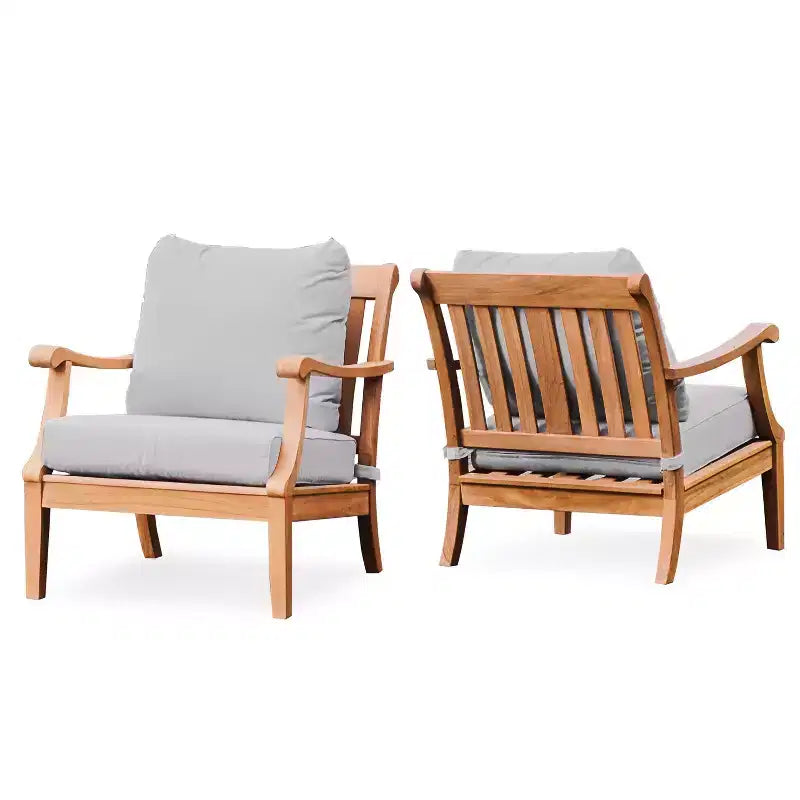 Sonoma Lane Forney 2pc Teak Wood Outdoor Lounge Chairs with Oyster Cushions - Weather-Resistant, Zippered Cushions