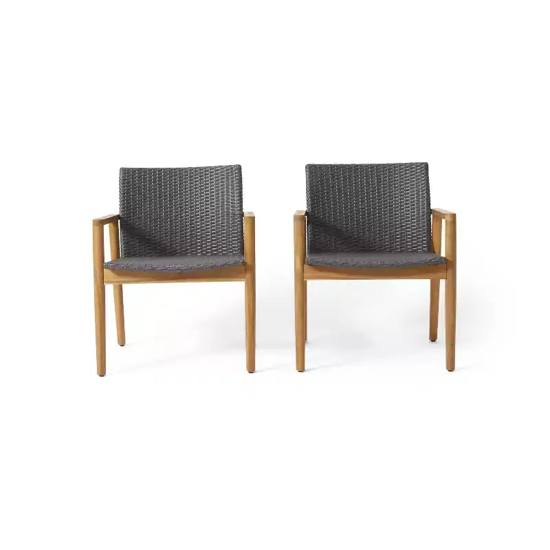 Christopher Knight Home 2pc Bryan Wicker and Acacia Wood Outdoor Club Chairs Gray/Teak