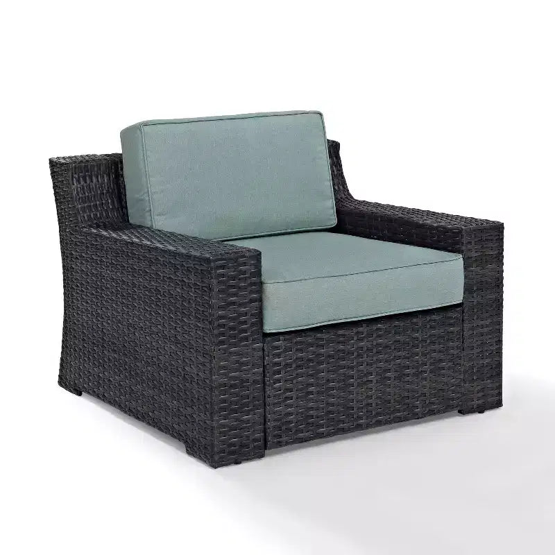 Beaufort Outdoor Steel Arm Chair Mist/Brown - Crosley: Woven Resin Wicker, Powder-Coated Frame, UV & Weather-Resistant