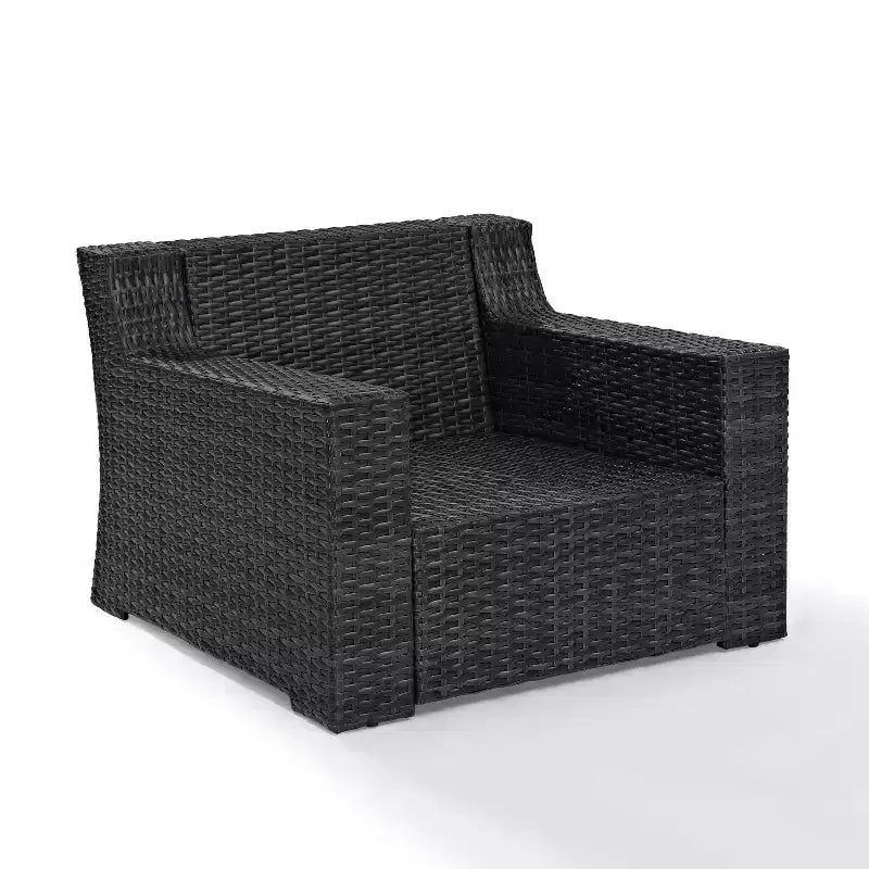 Beaufort Outdoor Steel Arm Chair Mist/Brown - Crosley: Woven Resin Wicker, Powder-Coated Frame, UV & Weather-Resistant