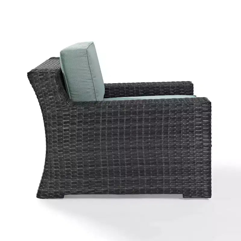 Beaufort Outdoor Steel Arm Chair Mist/Brown - Crosley: Woven Resin Wicker, Powder-Coated Frame, UV & Weather-Resistant