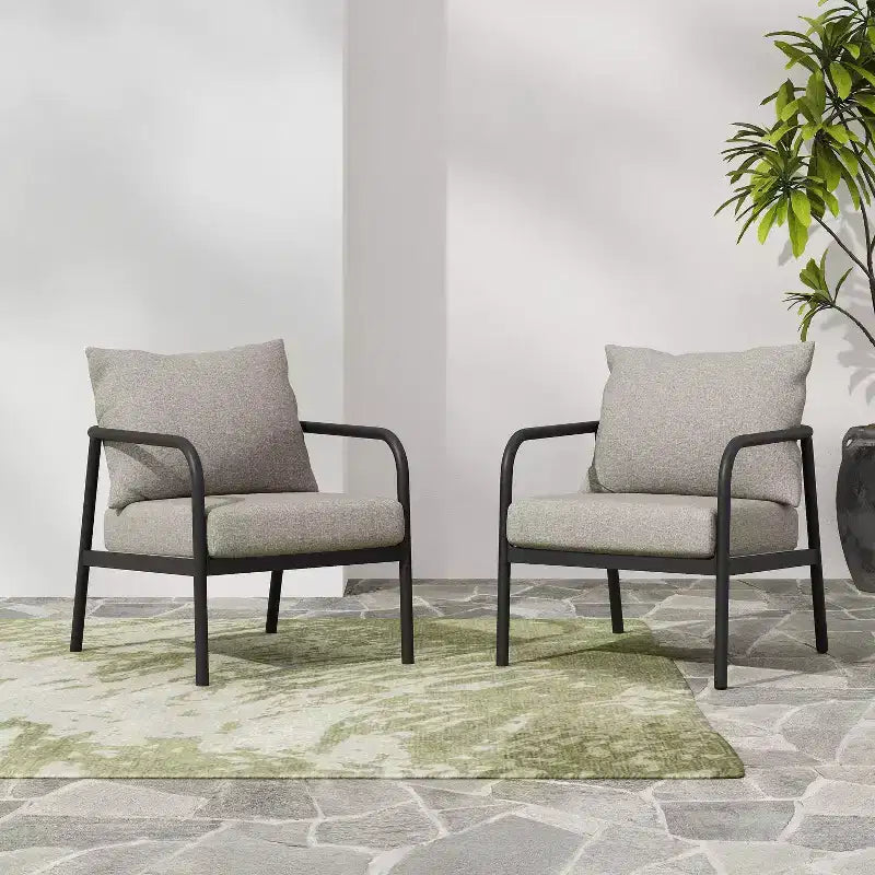Christopher Knight Home 2pz Jansen Poltrona da Esterno in Alluminio Beige Nero