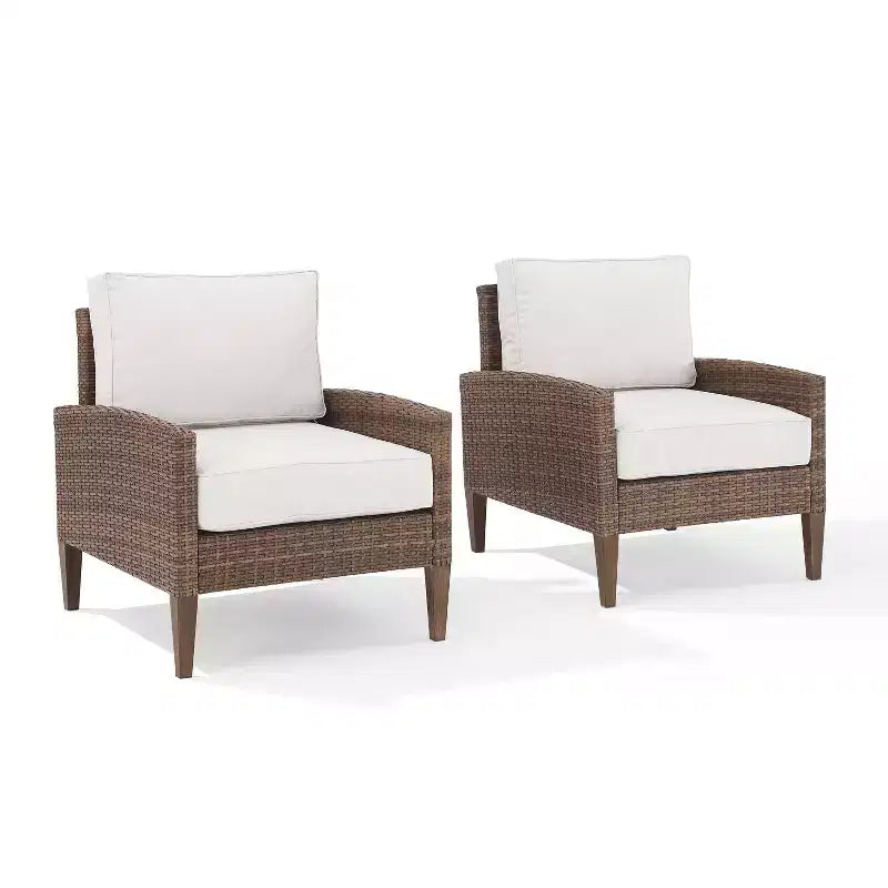 Capella 2pk Outdoor Wicker Arm Chairs - Cream/Brown - Crosley