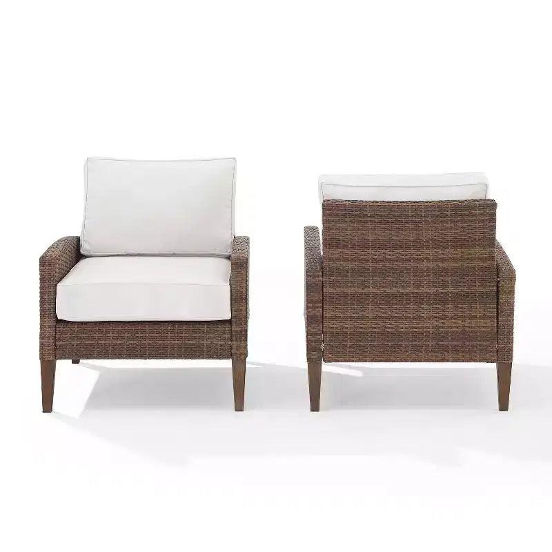 Capella 2pk Outdoor Wicker Arm Chairs - Cream/Brown - Crosley