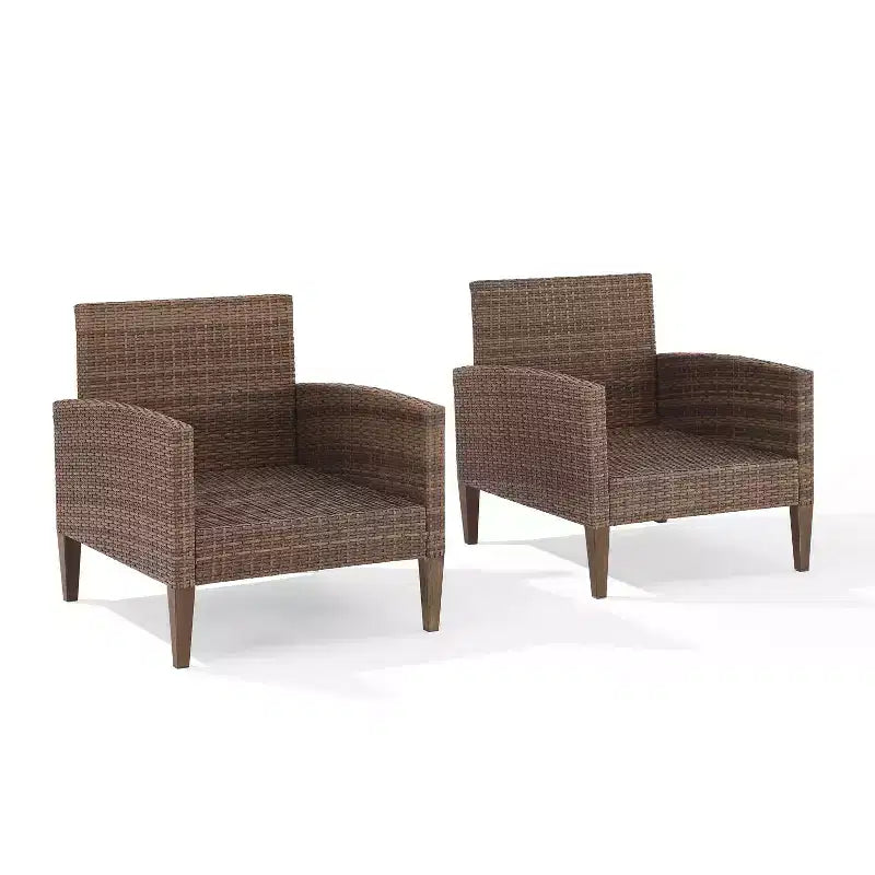 Capella 2pk Outdoor Wicker Arm Chairs - Cream/Brown - Crosley