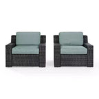 2pk Beaufort Outdoor Steel Arm Chairs Mist/Brown - Crosley: Patio Furniture with Removable Cushions