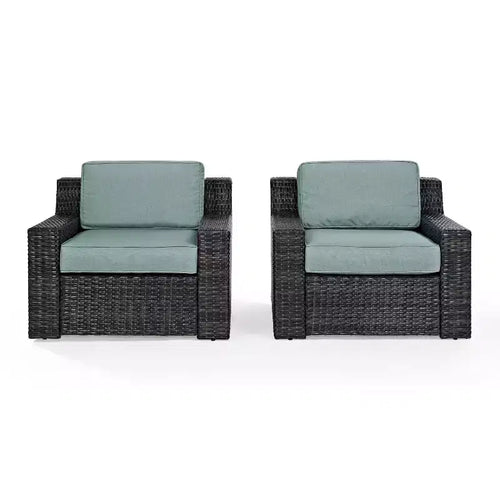 2pk Beaufort Outdoor Steel Arm Chairs Mist/Brown - Crosley: Patio Furniture with Removable Cushions