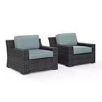 2pk Beaufort Outdoor Steel Arm Chairs Mist/Brown - Crosley: Patio Furniture with Removable Cushions