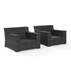 2pk Beaufort Outdoor Steel Arm Chairs Mist/Brown - Crosley: Patio Furniture with Removable Cushions