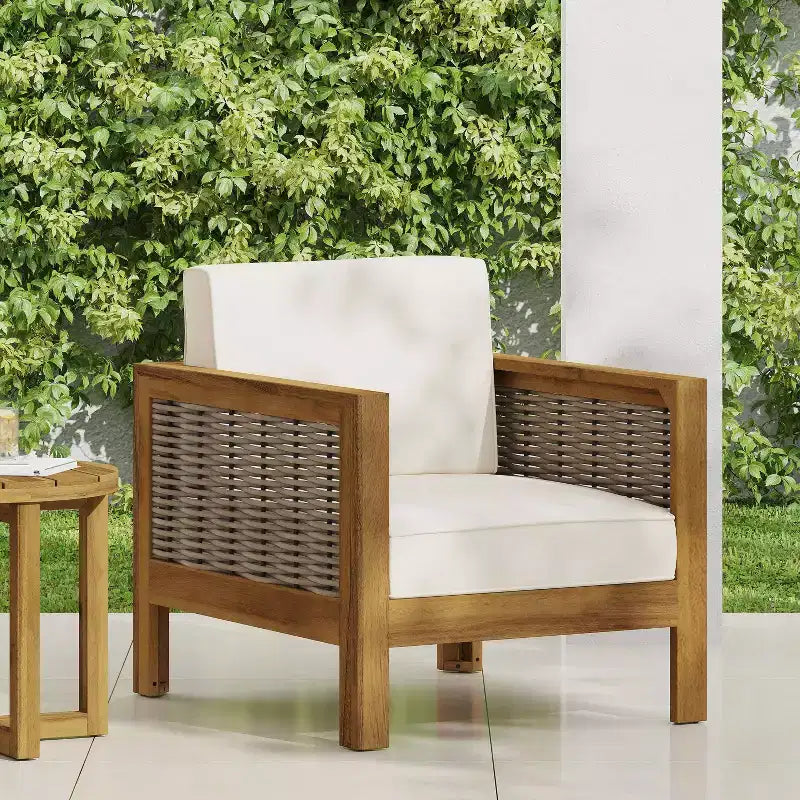 Christopher Knight Home Luna Poltrona da club in acacia e vimini per esterni teak/marrone misto/beige
