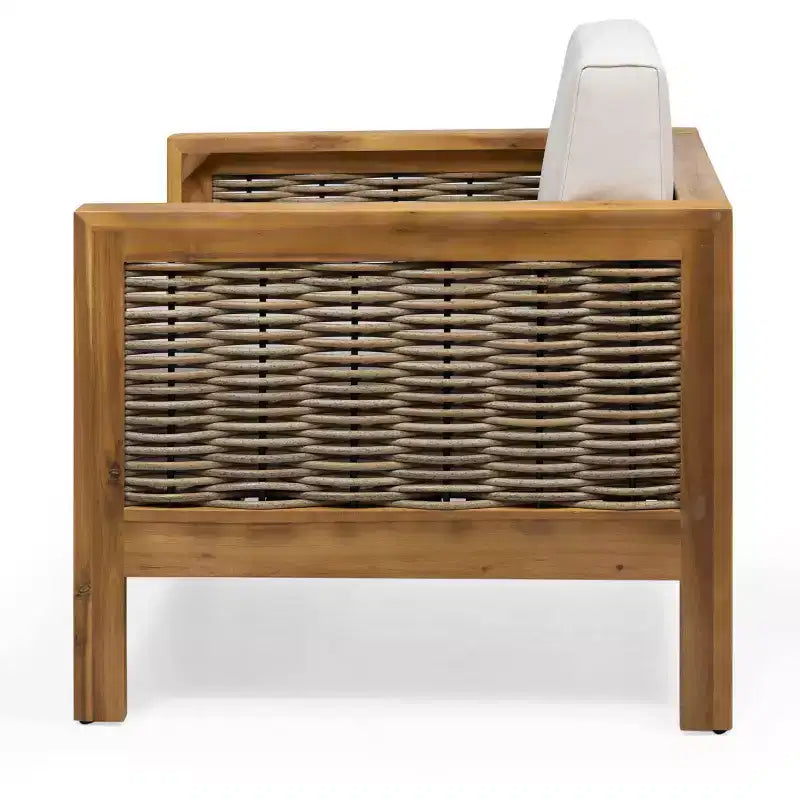 Christopher Knight Home Luna Poltrona da club in acacia e vimini per esterni teak/marrone misto/beige