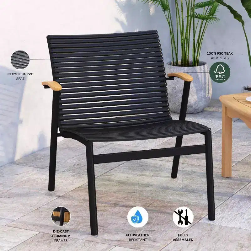 Amazonia 2pc Zanzibar Outdoor Patio Accent Chair: Teak & Cast Aluminum, No Assembly Required