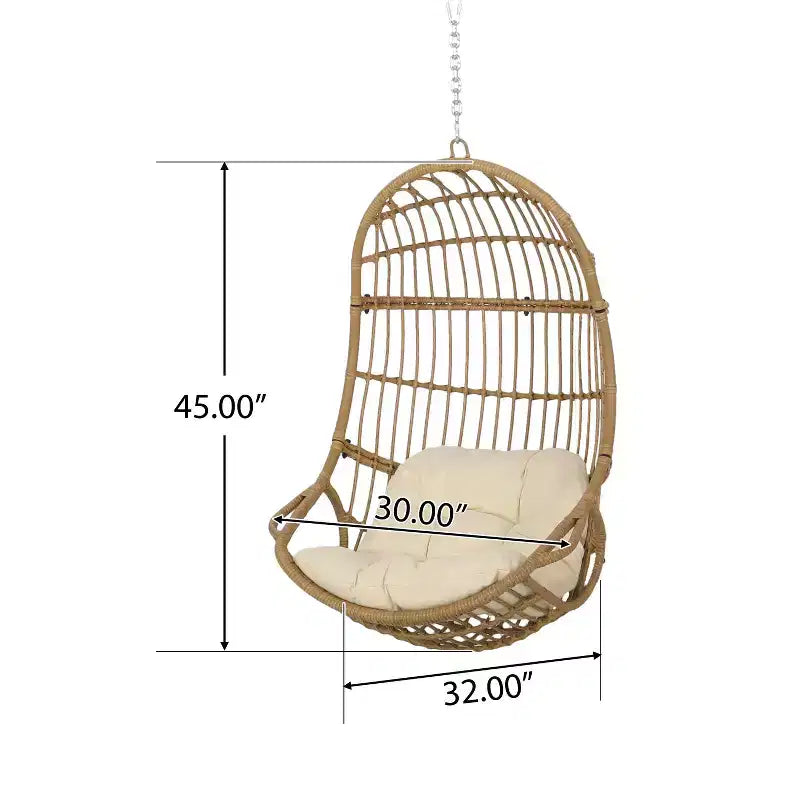 Christopher Knight Home Crumpton Sedia a Cesto Sospesa da Esterno in Vimini con Cuscini Marrone Chiaro/Beige