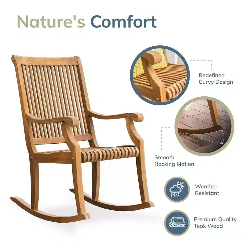 Sonoma Lane Rockport Teak Outdoor Porch Rocking Chair - Weather-Resistant, 250 lb Capacity