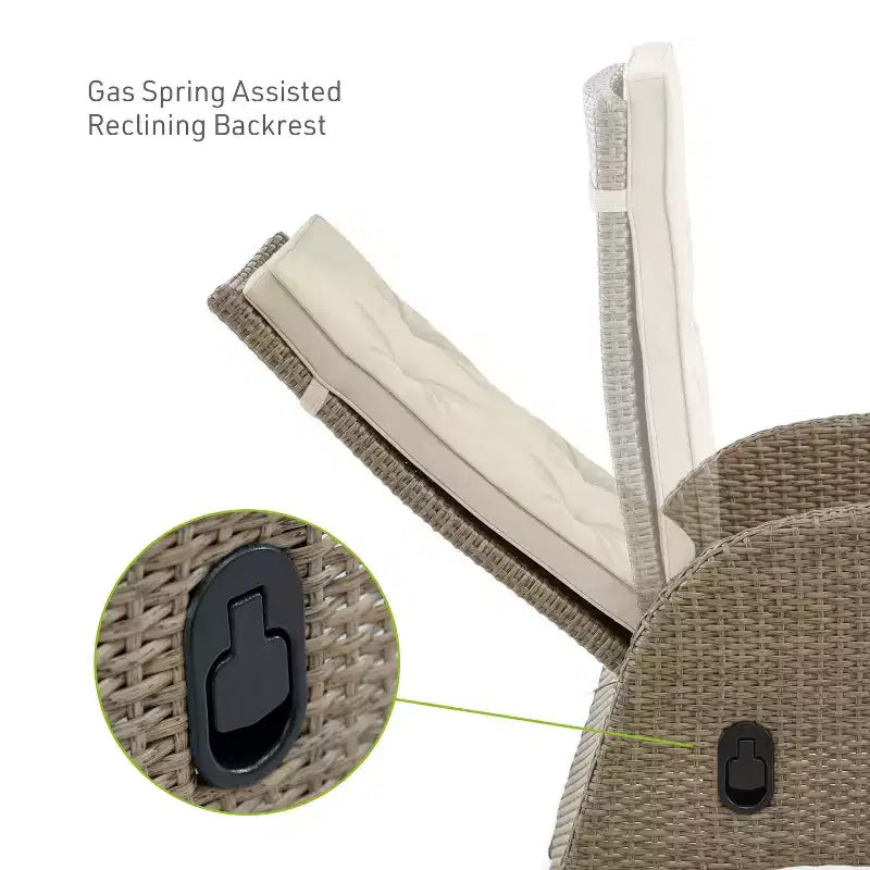 Greemotion 2 sedie a sdraio da giardino Garda con ammortizzatore a gas, con cuscini, beige: telaio in alluminio, resistenti ai raggi UV e alle intemperie
